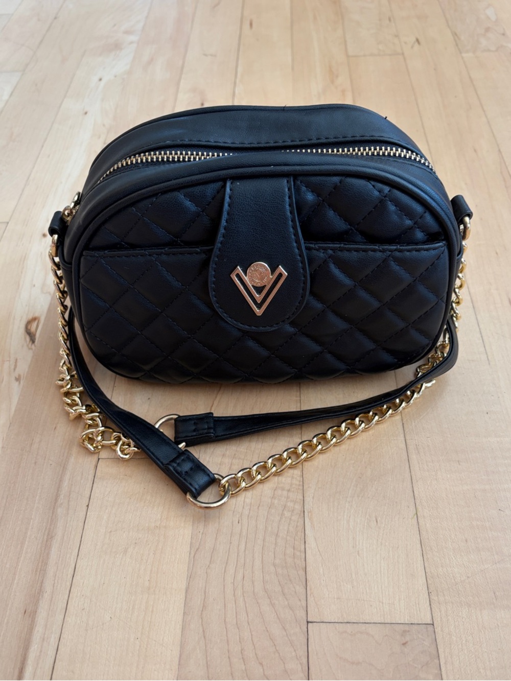 Valentino Orlandi Black Quilted Crossbody with gold chain
